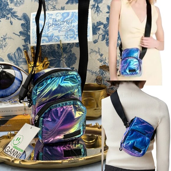 🆕 GANNI 🧿 NWT Mini Iridescent Recycled Tech Crossbody Bag - Picture 1 of 14